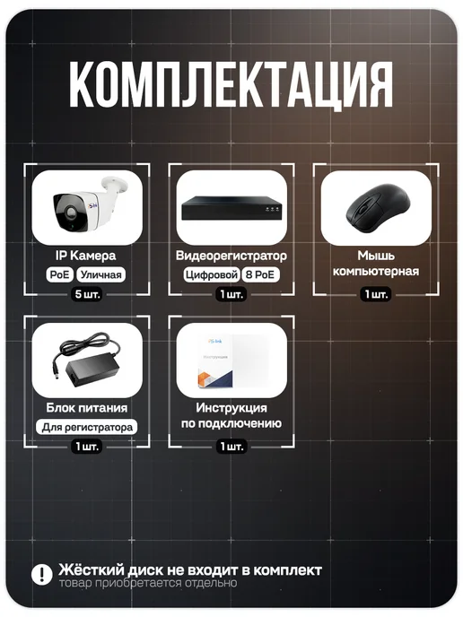 Ps-Link Комплект видеонаблюдения IP POE 8МП KIT-C805IP-POE, вариант, фото 2