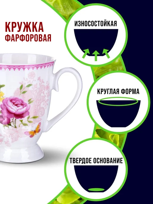Кружка для чая красивая фарфор цветы - фото 11