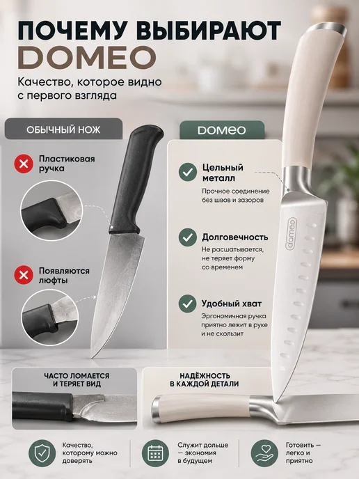 DOMEO Набор ножей кухонных на подставке 4 шт с ножницами, 4 шт, фото 3