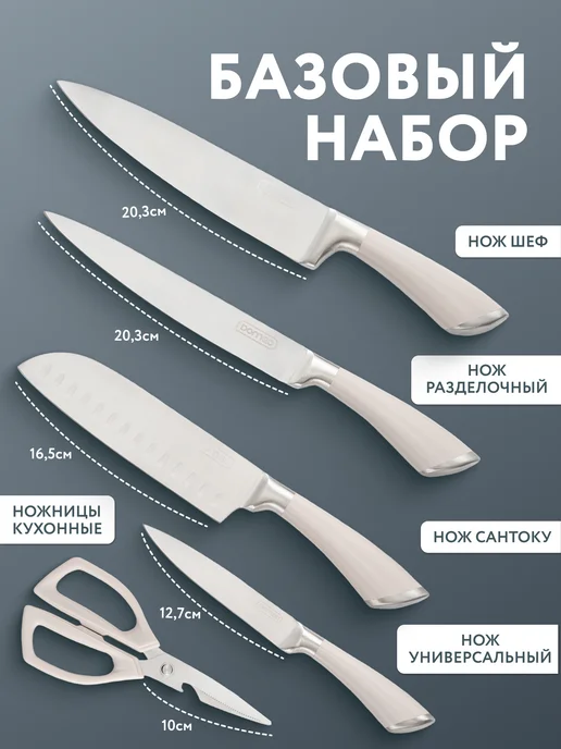 DOMEO Набор ножей кухонных на подставке 4 шт с ножницами, 4 шт, фото 6