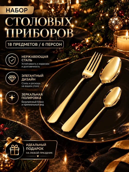 Набор столовых приборов 18 шт на 6 персон, 18 шт