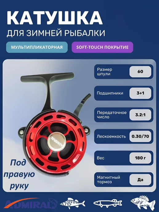 ADMIRAL Катушка для зимней удочки. Идентична Jig It Team Dubna, красный