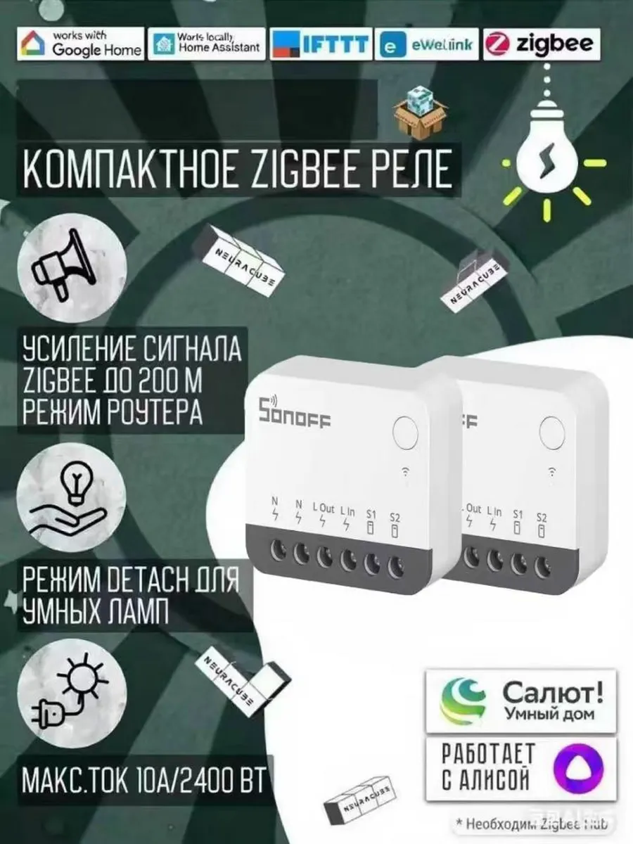 ZBMINIR2 Умный выключатель-реле, комплект из 2 шт