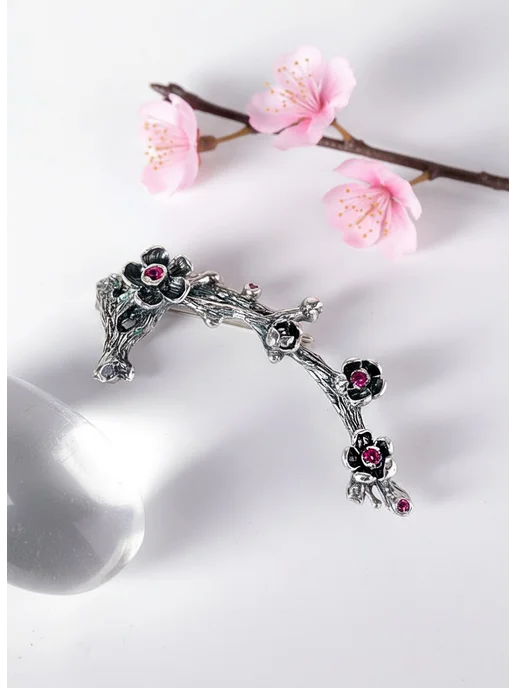 Alcedo Jewelry Ювелирная брошь Сакура Серебро 925, серебристый