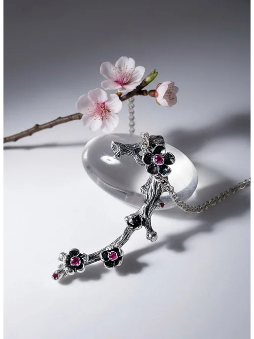 Alcedo Jewelry Ювелирная брошь Сакура Серебро 925, серебристый, фото 4