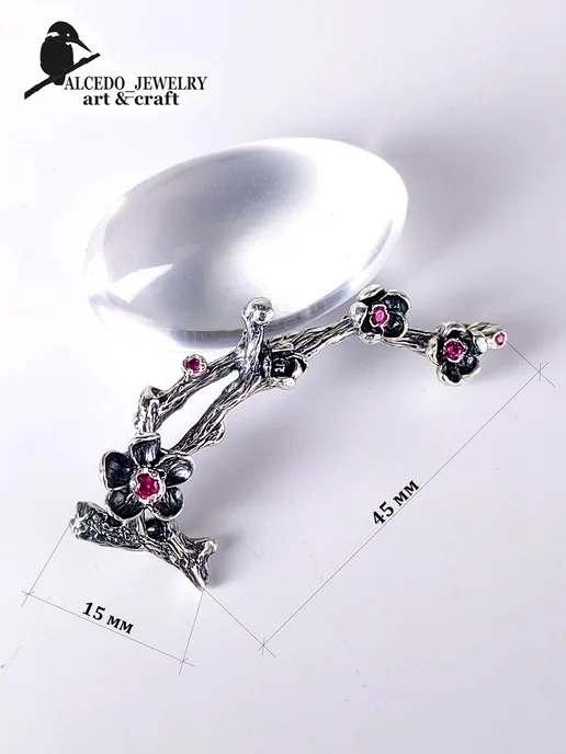 Alcedo Jewelry Ювелирная брошь Сакура Серебро 925, серебристый, фото 7
