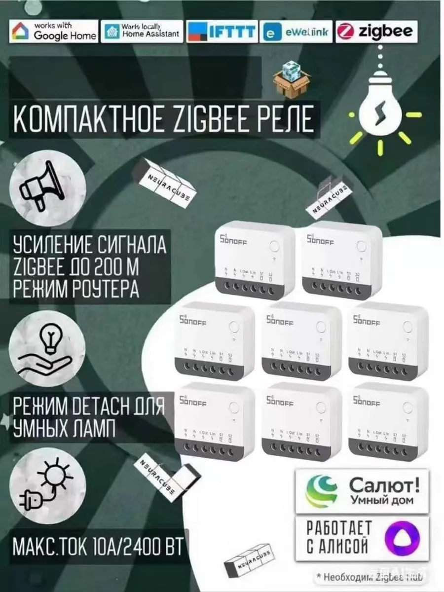 ZBMINIR2 Умный выключатель-реле, 8 шт. в упаковке