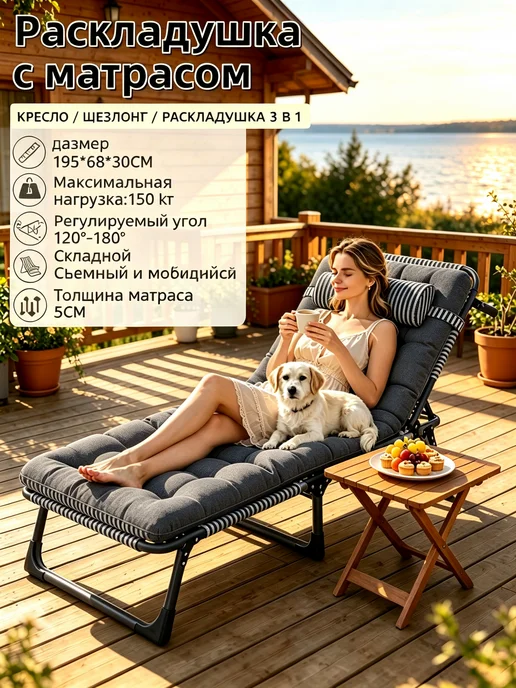 Раскладушка с матрасом взрослая для сна до 200 кг, 150 кг
