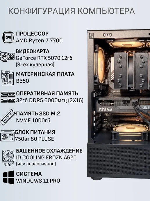 Techno РС Игровой компьютер Альфа V1 Ryzen 7 7700 RTX 5070, черный, фото 2