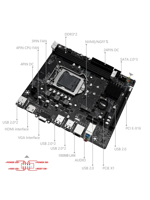 MAHCINIST Материнская плата LGA 1155 H61 DDR3 VGA HDMI M-ITX, вариант, фото 2