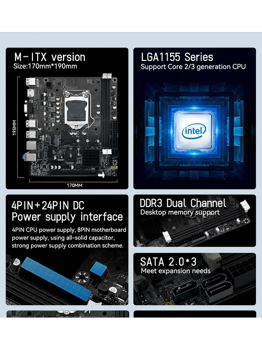 MAHCINIST Материнская плата LGA 1155 H61 DDR3 VGA HDMI M-ITX, вариант, фото 8