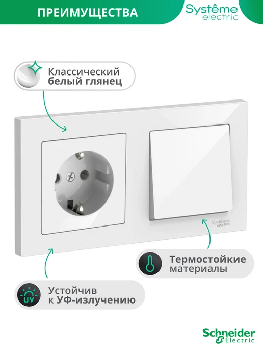 Systeme Electric Розетка с выключателем одноклавишным встраиваемая Шнайдер, белый, фото 3