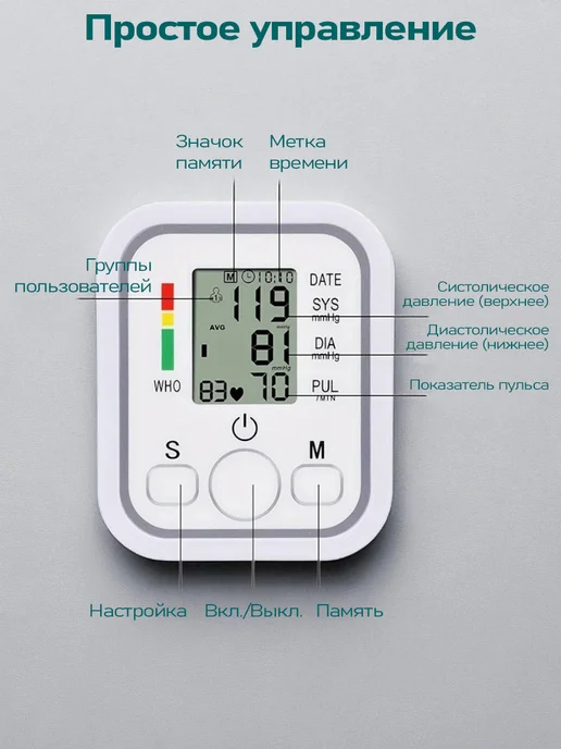 Автоматический тонометр для измерения давления электронный, белый, фото 4
