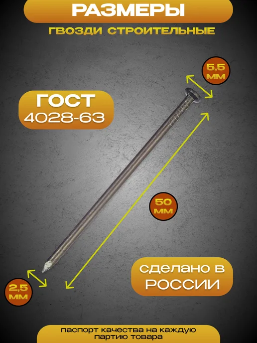 Восход-метиз Гвозди строительные 2,5х50, упаковка 5кг, 2.5x50, 5 кг, фото 2