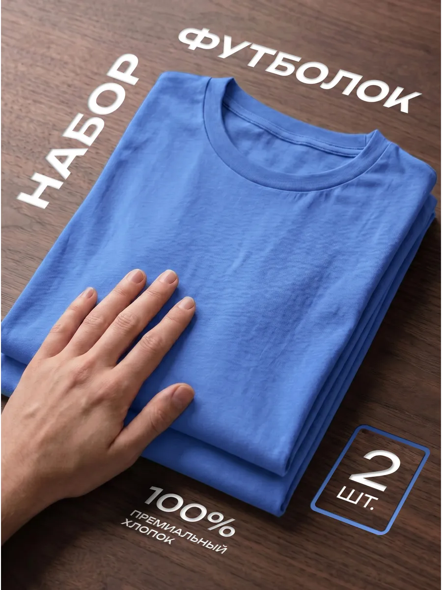 Футболка 2 шт. голубая однотонная базовая хлопок набор