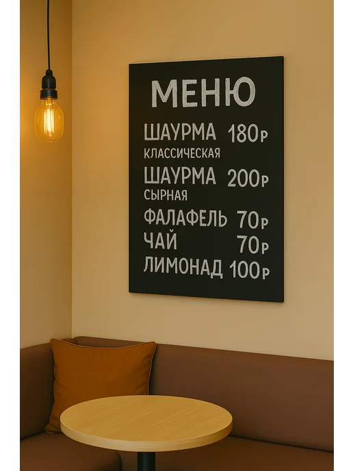 Многомела Меловая доска без рамы 40х117см, для записей,+мелки и крепеж, черный, фото 7