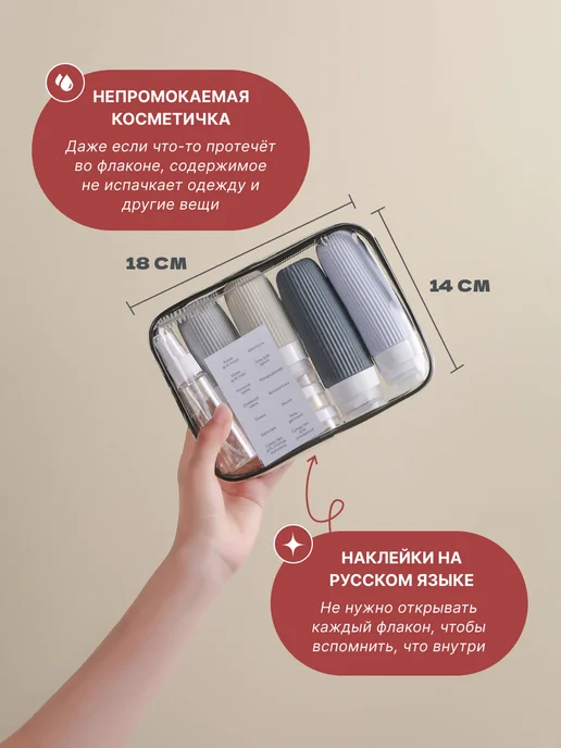 andabags Дорожный набор флаконов силиконовых, серый, фото 3