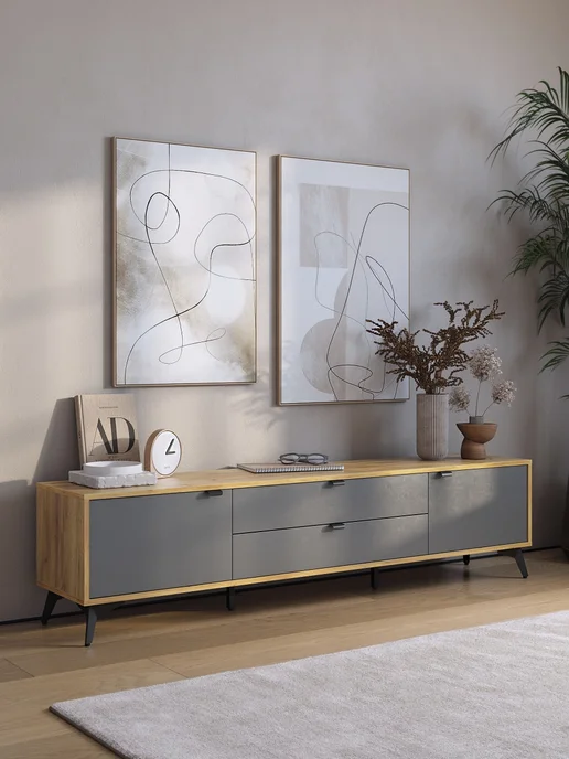 Mebelson Тумба под телевизор "Марк", 180x44 см, графит, 180x44 см, фото 3