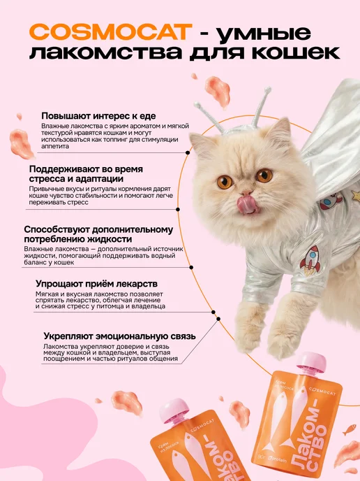 CosmoPet Лакомство для кошек Cosmocat 84 г Крем из лосося, 90 г, фото 3