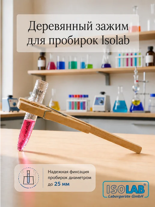 ISO LAB Зажим для пробирок, дерево, длина 180 мм (080.04.001), вариант, фото 2