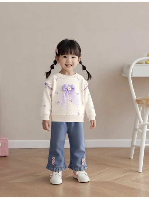 MimiKidd Костюм для девочки двойка комплект с джинсовыми брюками, вариант, фото 4