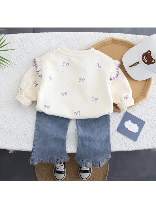 MimiKidd Костюм для девочки двойка комплект с джинсовыми брюками, фиолетовый, фото 4