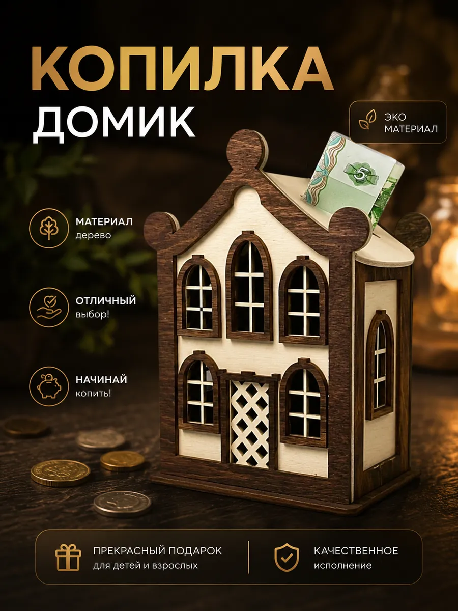 Деревянная копилка домик