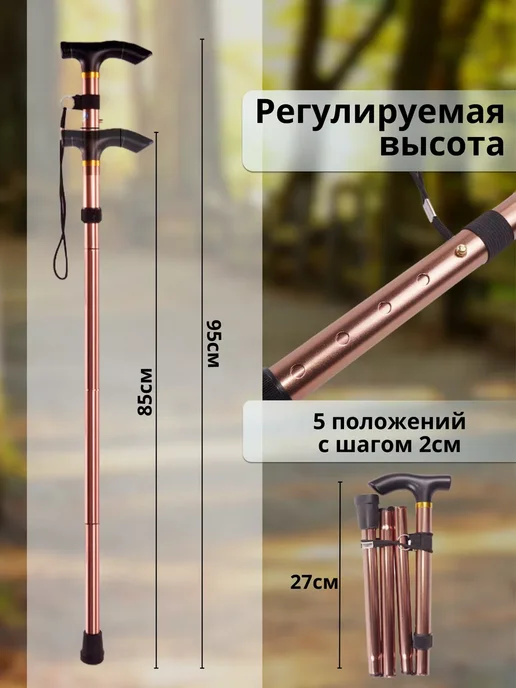 Трость опорная для взрослого пожилого инвалидная складная, черный, фото 4