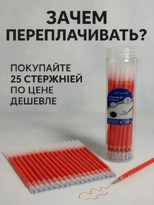 БудетНадо Стержни гелевые 25 шт. Красные. Для заметок и рисования, 25 шт, фото 3