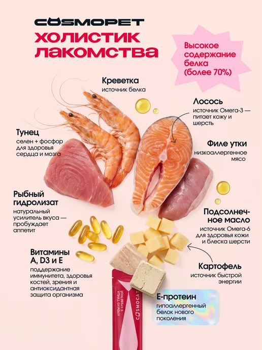 CosmoPet Лакомство для кошек Cosmocat 84 г Крем из тунца и креветки, 84 г, фото 6