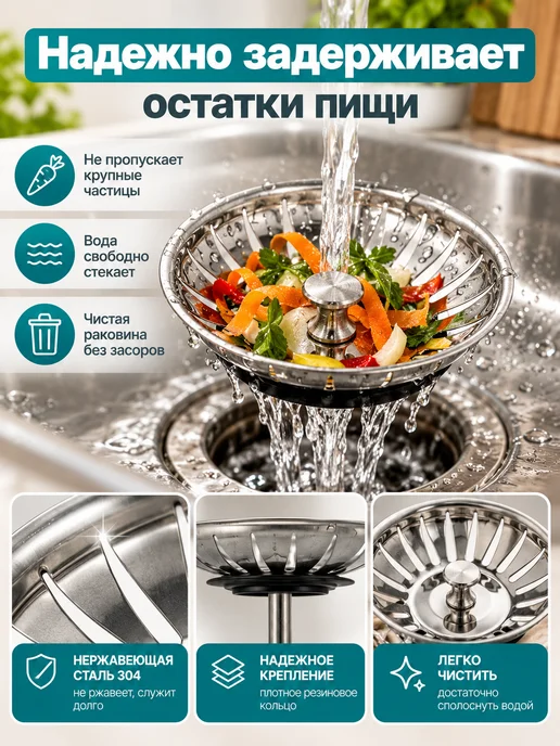 САНАКС Сеточка (СИТО) для раковины от засоров, серый, фото 2