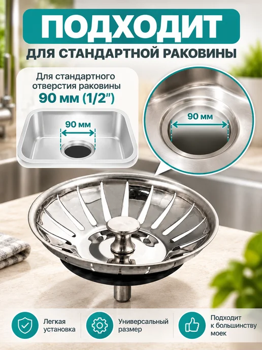 САНАКС Сеточка (СИТО) для раковины от засоров, серый, фото 3