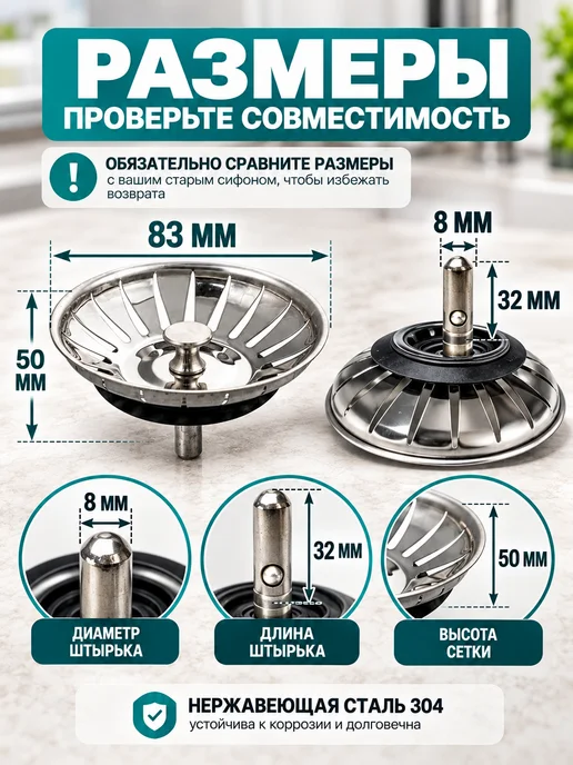 САНАКС Сеточка (СИТО) для раковины от засоров, серый, фото 4