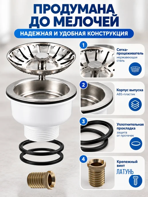 САНАКС Выпуск для кухонной мойки с большой горловиной, вариант, фото 3