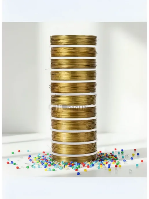Kreativland Проволока для бисероплетения 0,5мм, цв.золото, 40м, уп.10шт, 40 м, фото 3