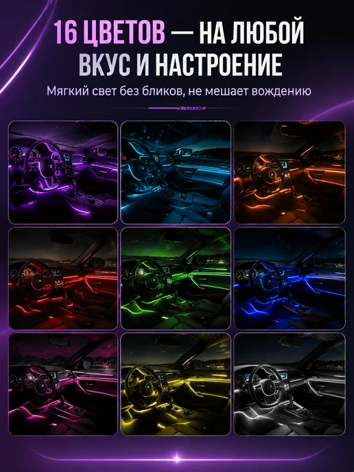 Подсветка салона автомобиля 18в1 контурная амбиентная, 4 шт, фото 2