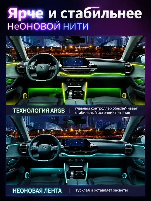 Подсветка салона автомобиля 18в1 контурная амбиентная, 4 шт, фото 6
