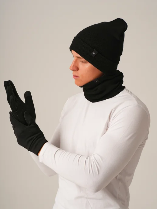 NIKE. Шапка зимняя демисезонная со снудом, черный, фото 2