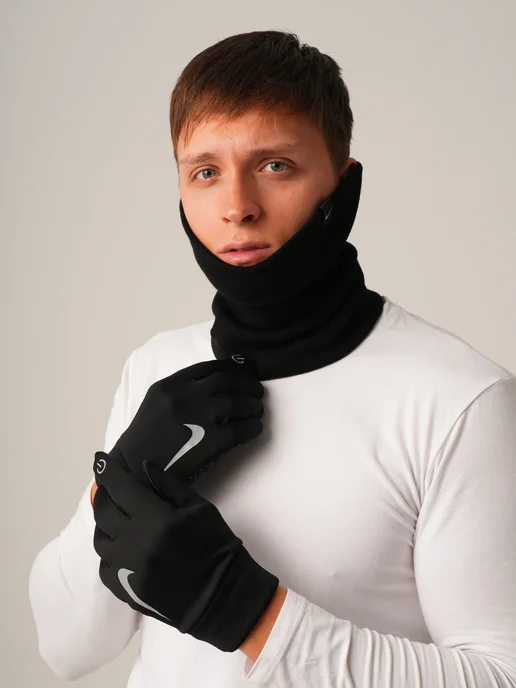 NIKE. Шапка зимняя демисезонная со снудом, черный, фото 6