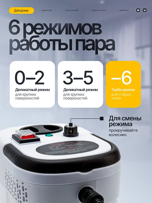 BRAVION Пароочиститель для дома для уборки мощный с насадками, белый, фото 3