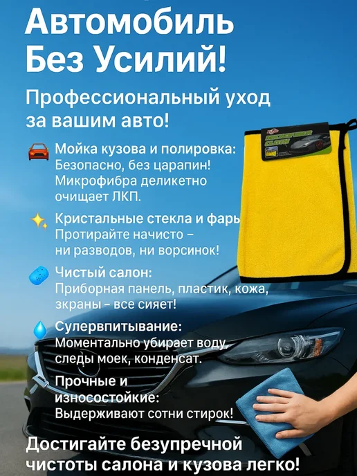 НМВ1 Салфетки для салона автомобиля из микрофибры, синий, фото 3