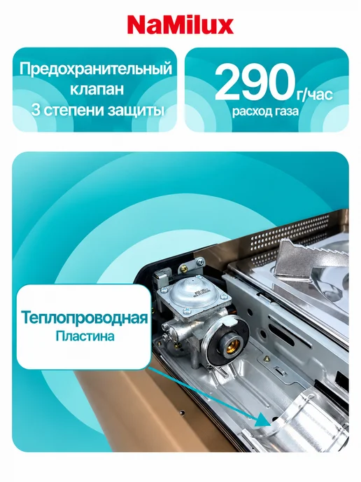 NaMilux Плита газовая портативная PL2533ALS алюминиевый корпус, серый, фото 2