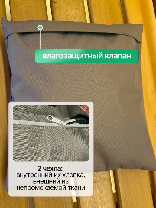 Подушка для бани и сауны с влагостойким серым чехлом, серый, фото 2