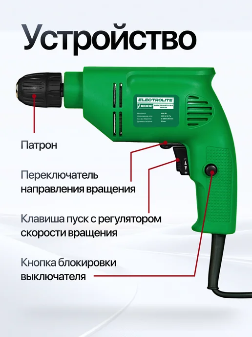 ELECTROLITE Ударная дрель электрическая ДУ 1100, вариант, фото 6