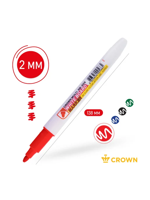 Маркер для белых досок Crown "Multi Board Slim" зеленый, пу, белый, фото 2