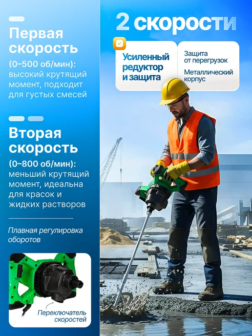 ELECTROLITE Миксер строительный М 1800 2 1800 вт, 1800 Вт, фото 3