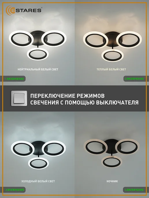 Estares Люстра потолочная светодиодная на кухню, прихожую и спальню, черный, фото 4