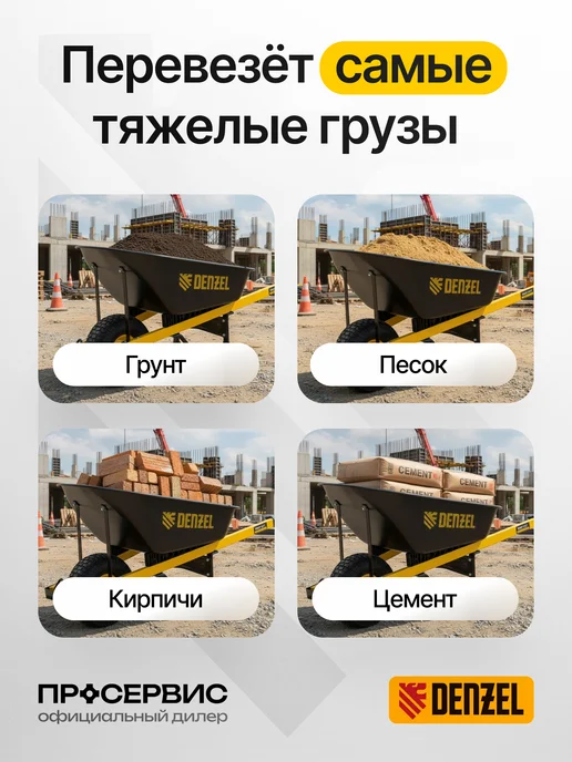 DENZEL Тачка садовая одноколесная усиленная 68999, черный, фото 2