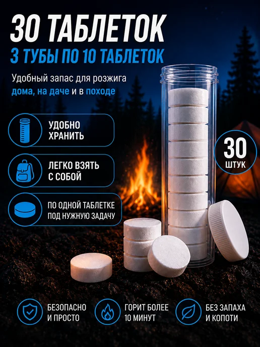 Сухое горючее в тубусе - 30 таблеток для розжига (3 тубы), вариант, фото 5