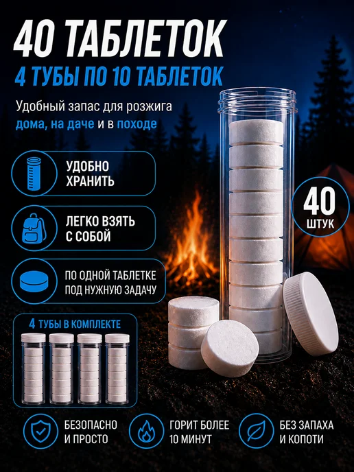 Сухое горючее в тубусе - 40 таблеток для розжига (4 тубы), вариант, фото 5